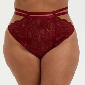 Torrid Dark Red Lace Cutout Cage High Waist Thong Panty